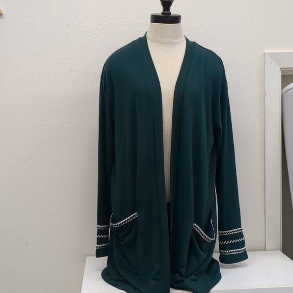 Amaryllis dark green embroidered long cardigan size L - Picture 1 of 5